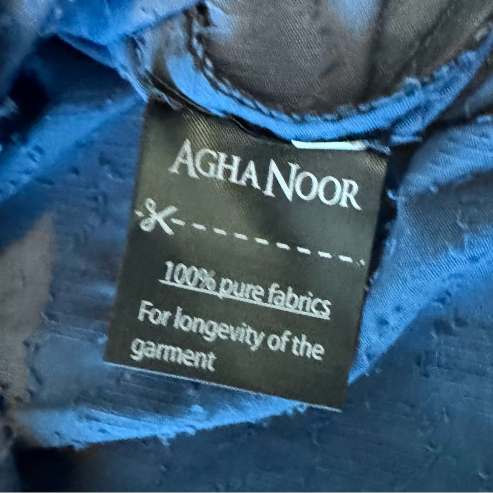 Agha Noor Pakistani Kurta Blue Broshia Cotton Fully Embroidered Front Size Large - Picture 8 of 8